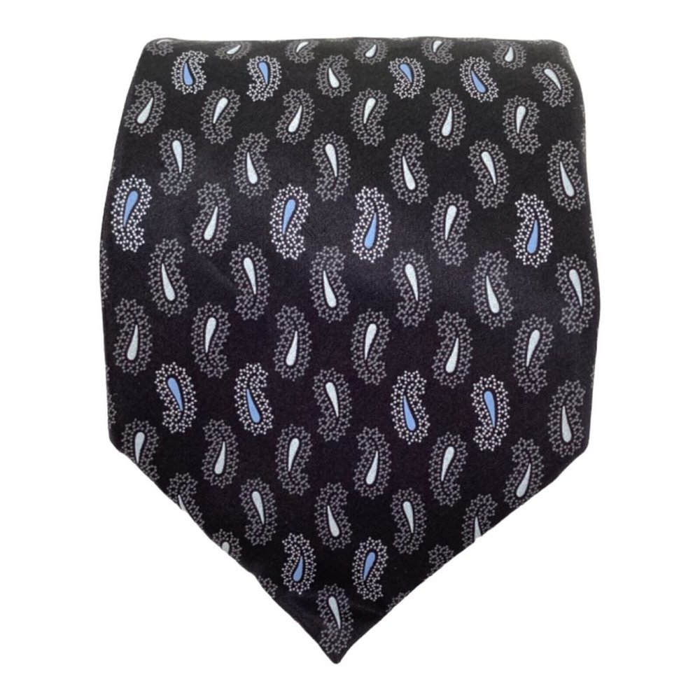 ITALO FERRETTI Black Paisley Silk Tie Hand Made In Italy 62"-3".1/2 EX COND